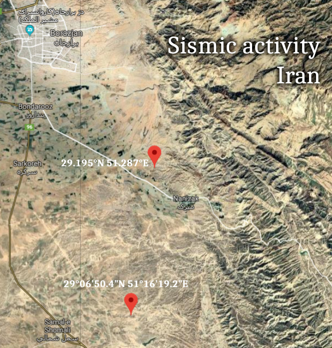 Actividad sismica en Borazjan, Iran